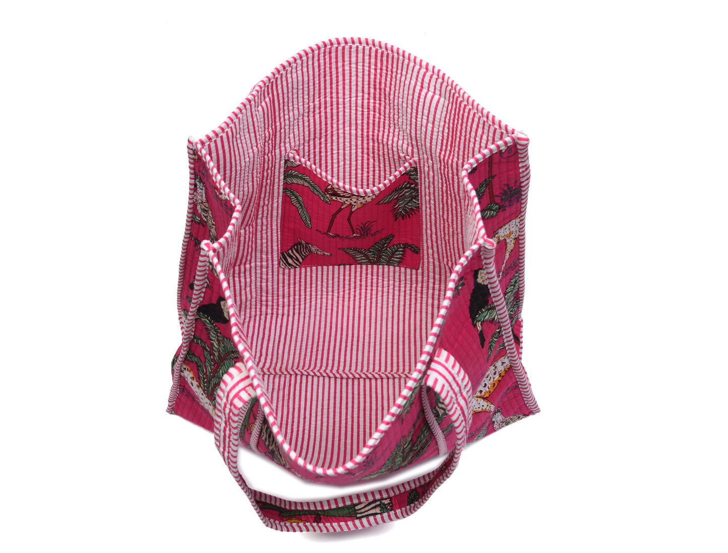 Quilted Safari Cotton Cloth Tote Bag - Bright Pink