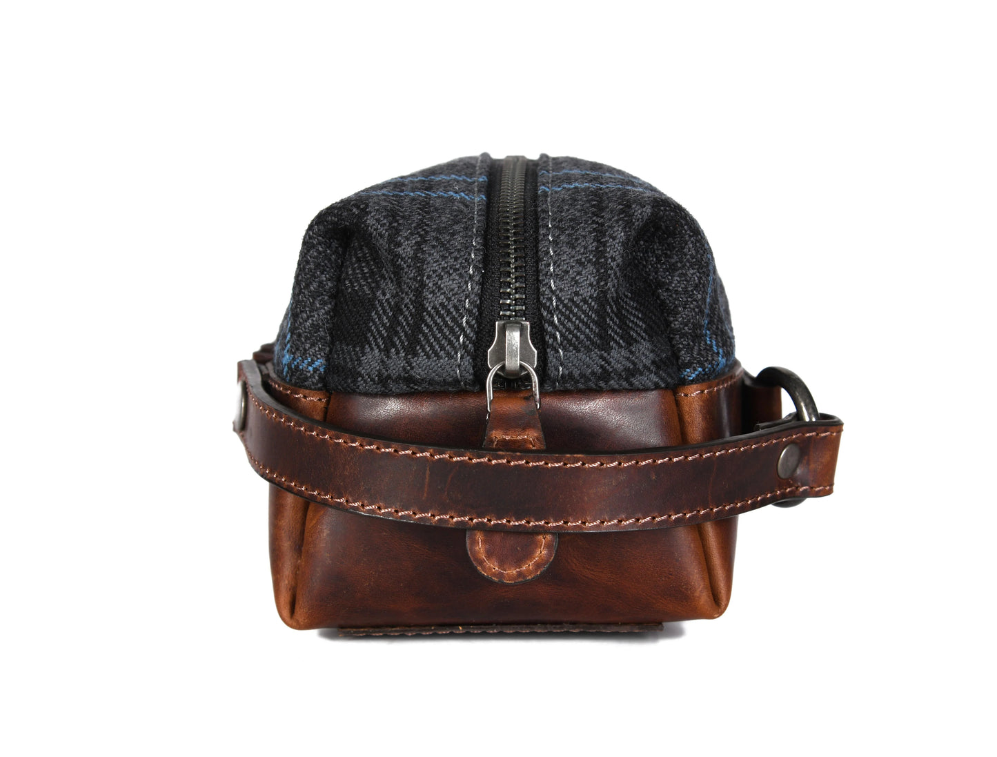 Stylish Leather and Plaid Toiletry Bag