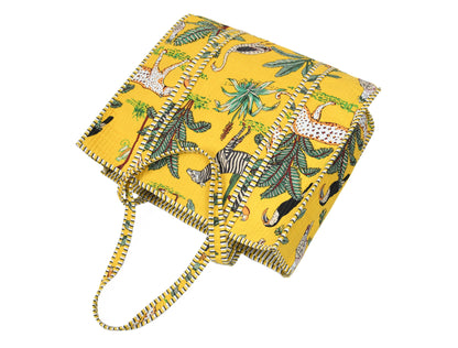 Quilted Safari Cotton Cloth Tote Bag - Bright Yellow