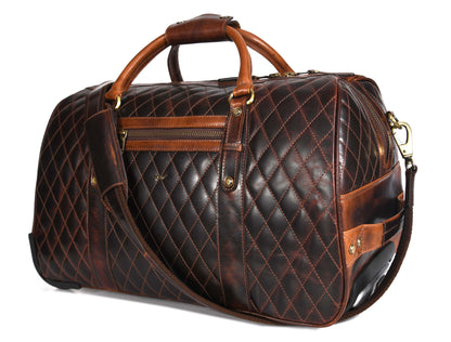 Luxurious Leather Quilted Travel 2 Wheeler Trolly Bag