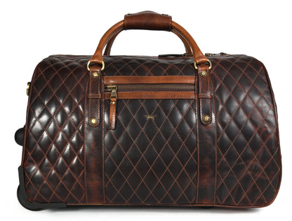 Luxurious Leather Quilted Travel 2 Wheeler Trolly Bag