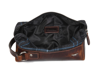 Stylish Leather and Plaid Toiletry Bag