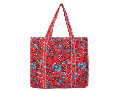 Quilted Cotton Tote Bags - Red