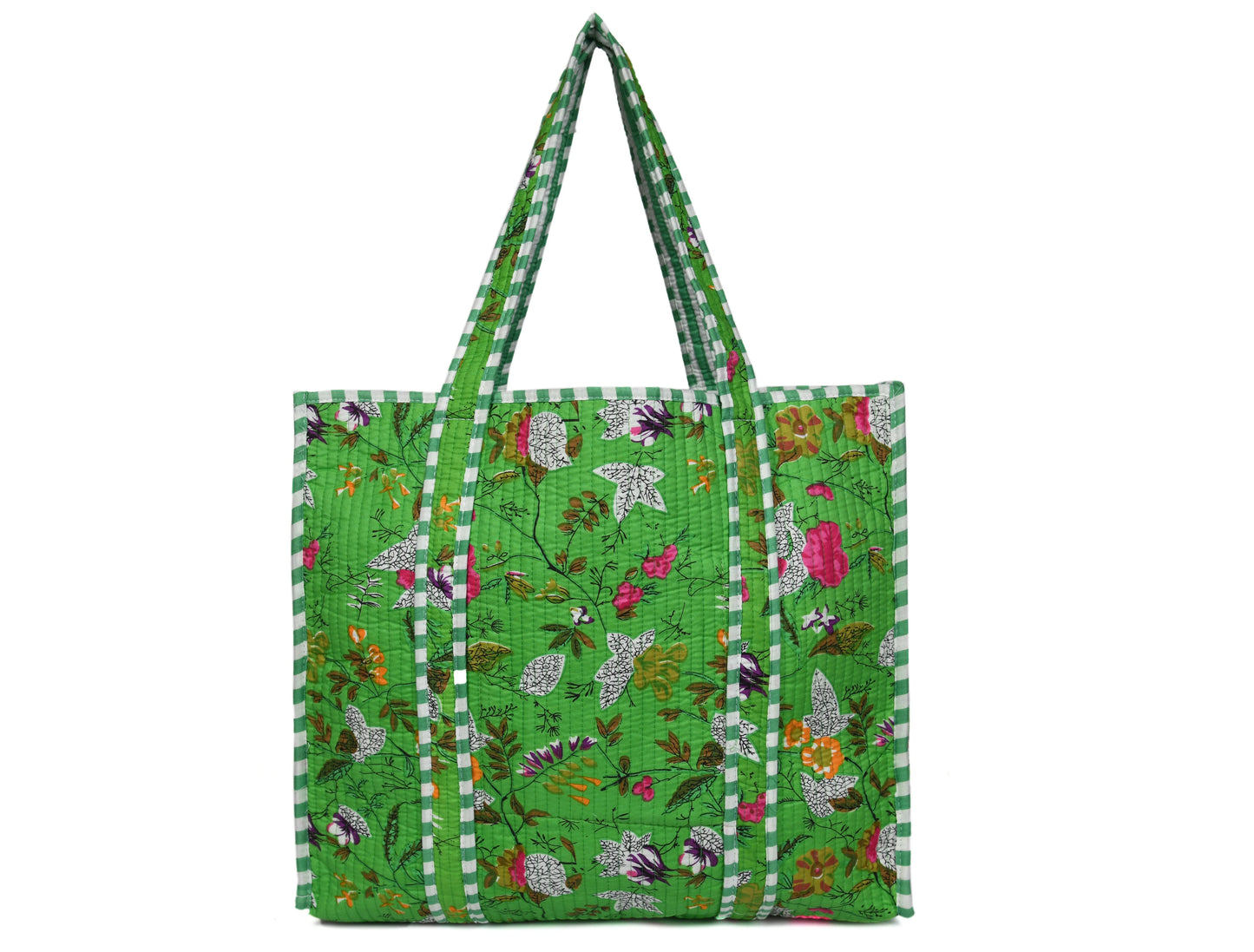 Quilted Cotton Tote Bags - Nature Green