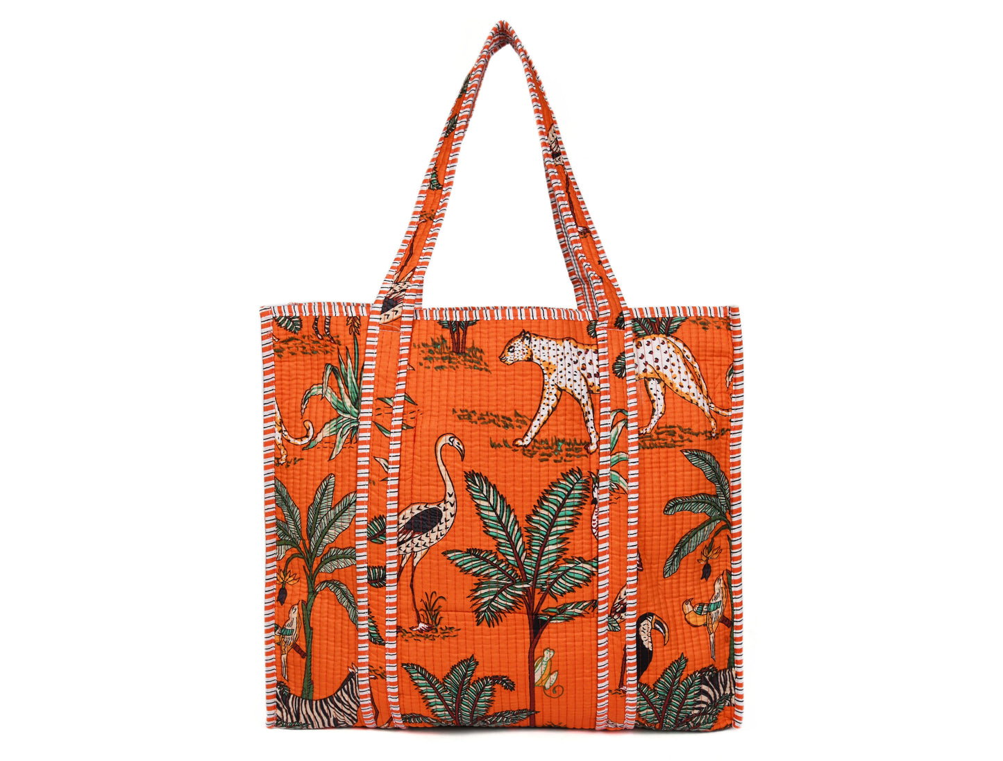 Quilted Safari Cotton Cloth Tote Bag - Bright Orange