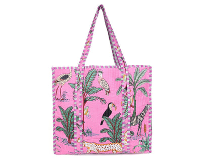 Quilted Safari Cotton Cloth Tote Bag - Light Pink