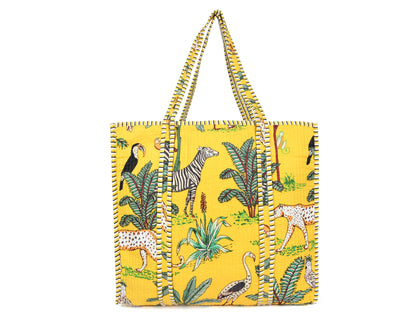 Quilted Safari Cotton Cloth Tote Bag - Bright Yellow