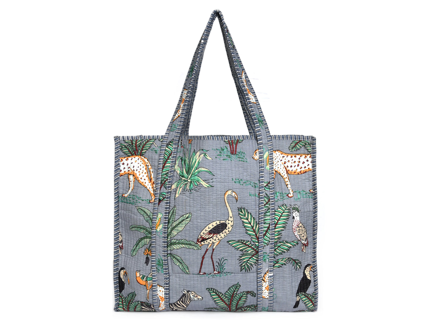 Quilted Safari Cotton Cloth Tote Bag - Grey