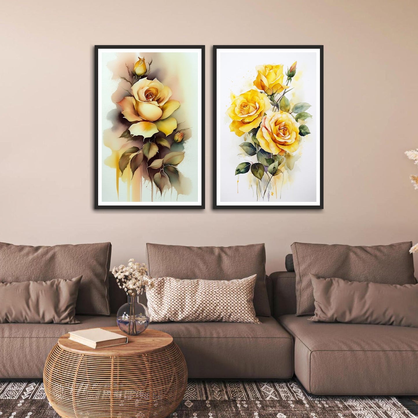 Beautiful Yellow Flower with Bud Set of 2 Wall Frames