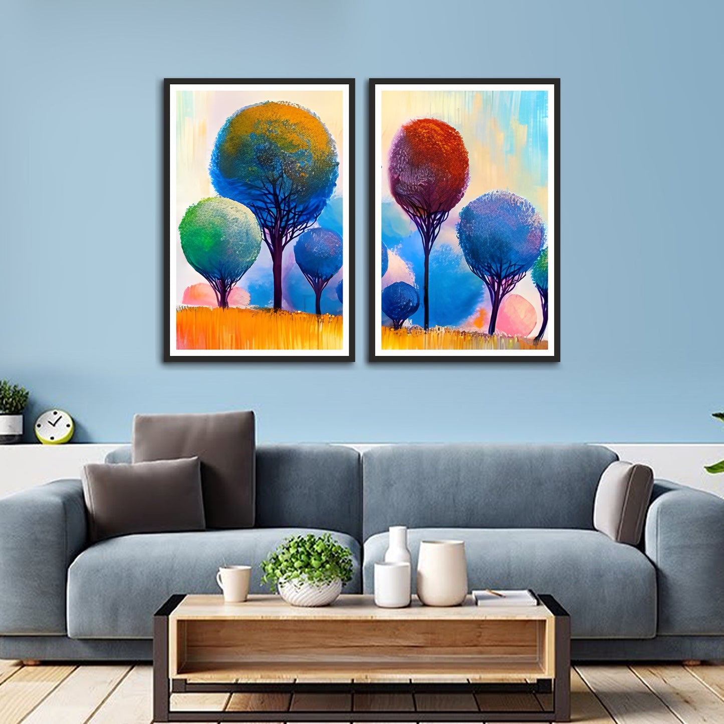 Beautiful Colorful Forest Tree Set of Wall Frames