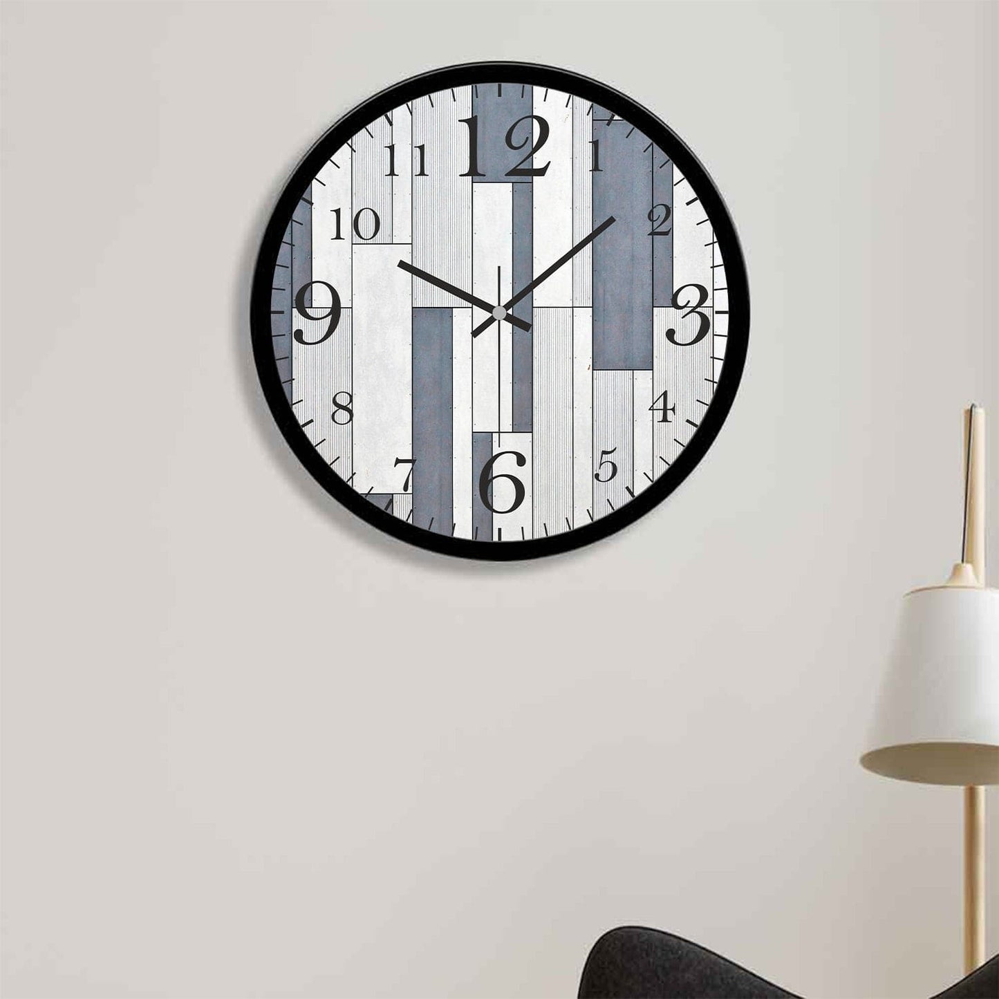White and Blue Shapes Printed Wooden Wall Clock