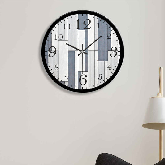 White and Blue Shapes Printed Wooden Wall Clock