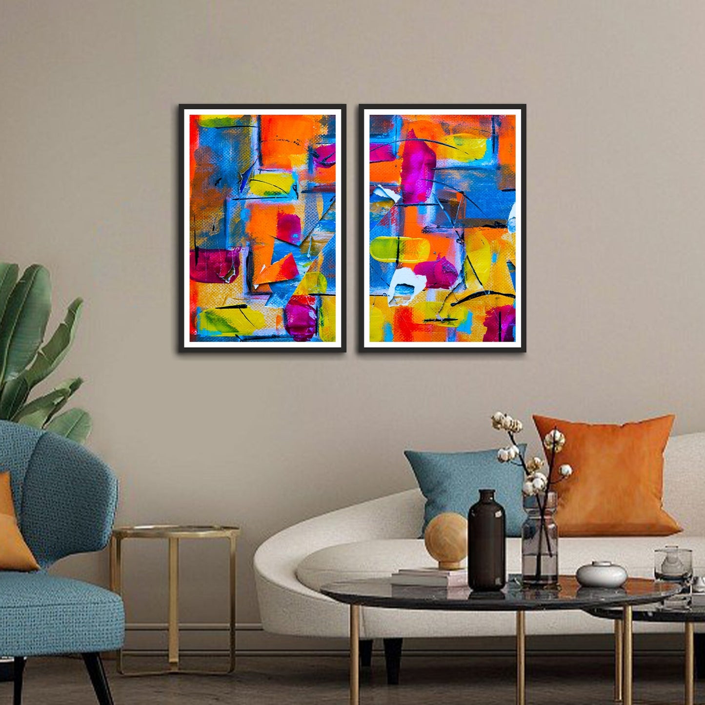 Beautiful Premium Colorful Abstract Set of 2 Wall Frames