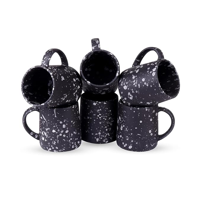 MITHILA HANDICRAFTS Shine Coffee Mug Set of 6 Ceramic Tea Mugs, Microwave Safe Coffee Mugs,Ceramic Tea Cups (280 ml Each) (Black)