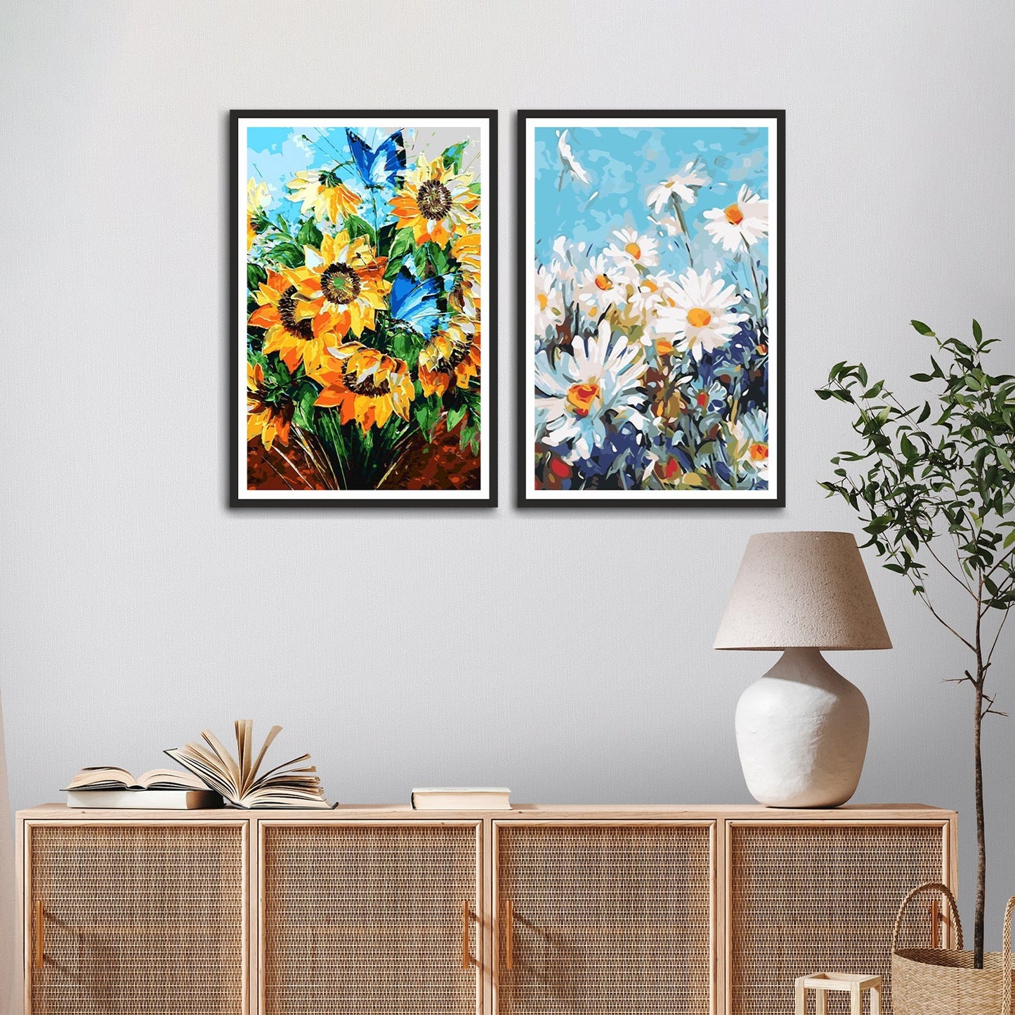 Colorful Abstract Flower Set of 2 Wall Frames