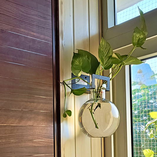 Mithilashri Round Glass Vase Large With Iron Hanger - 20X16 Cm