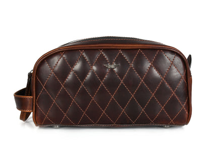 Quilted Leather Toiletry Bag ( wb-147 ) Brown