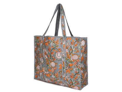 Quilted Cotton Tote Bags - Grey