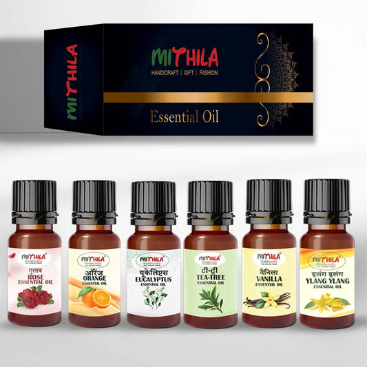 Essential Oil Ylang Ylang, Vanilla, Rose, Tea Tree, Orange, Eucalyptus, Pure & Natural-10ml Each (Pack of 6)
