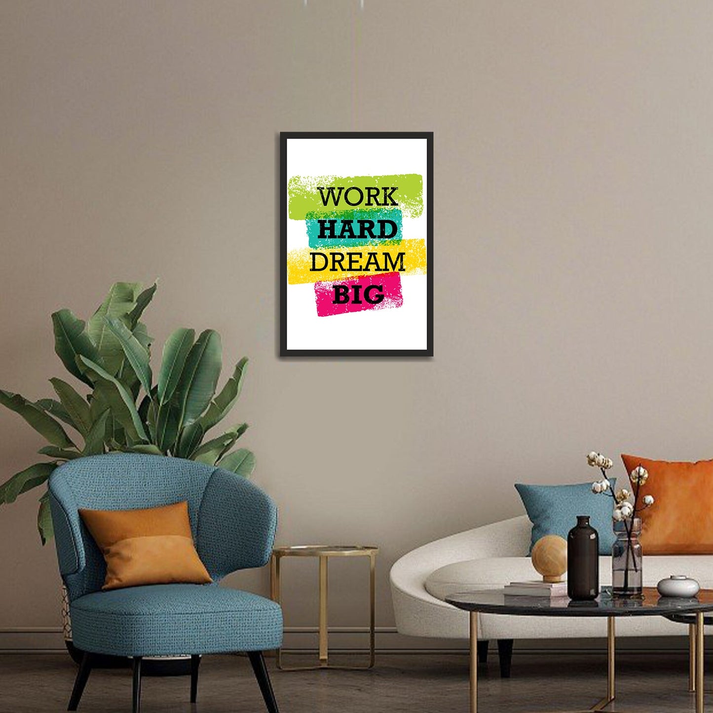 Work Hard Dream Big Single Colorful Wooden Wall Frame