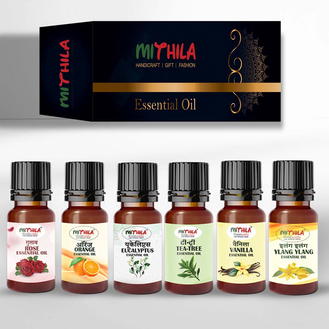 Essential Oil Ylang Ylang, Vanilla, Rose,  Tea Tree, Orange, Eucalyptus, Pure & Natural-15ml Each (Pack of 6)
