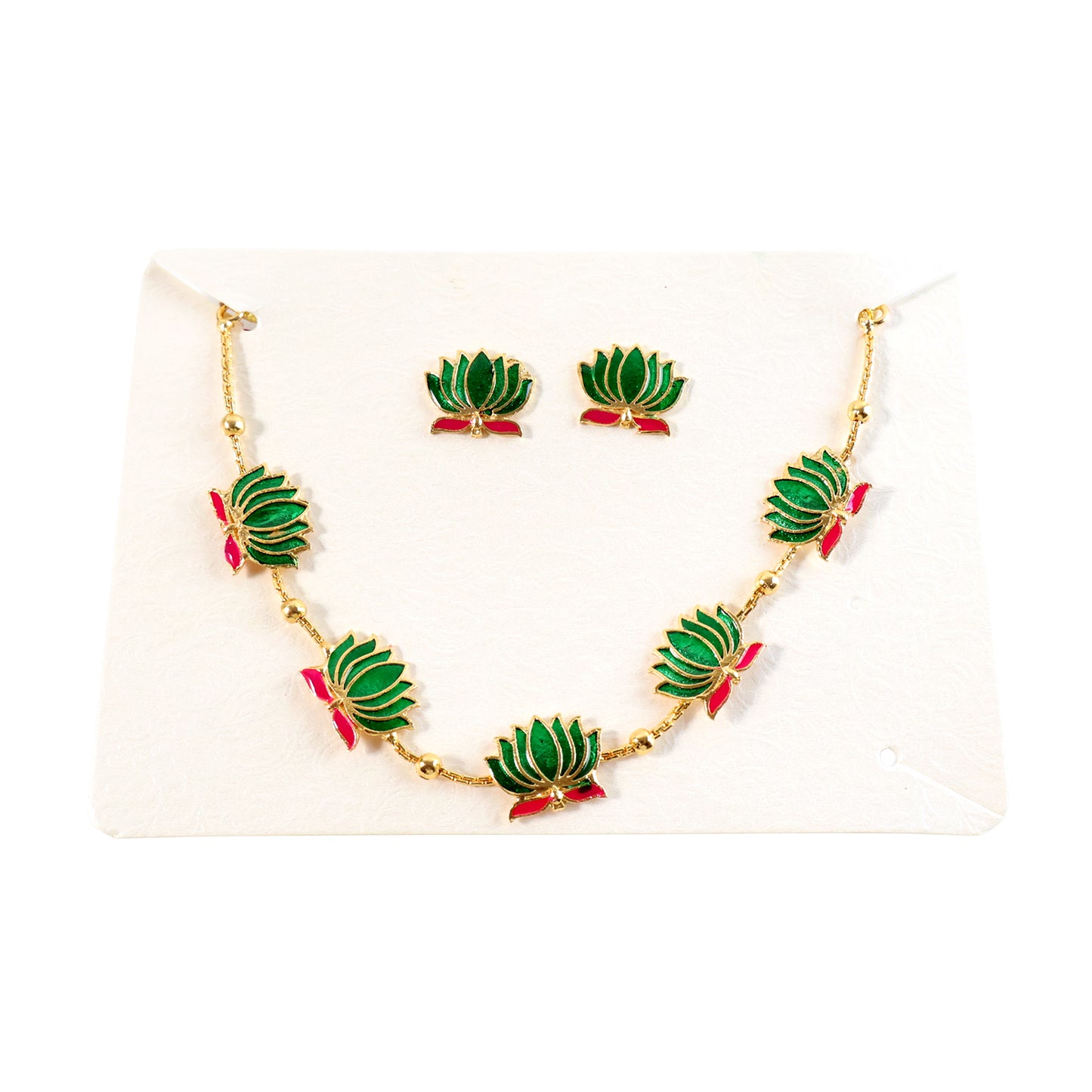 Traditional Green  Lotus Motif Jewellery Set