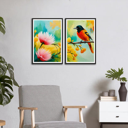 Beautiful Birds with flower Set of 2 Wall frames