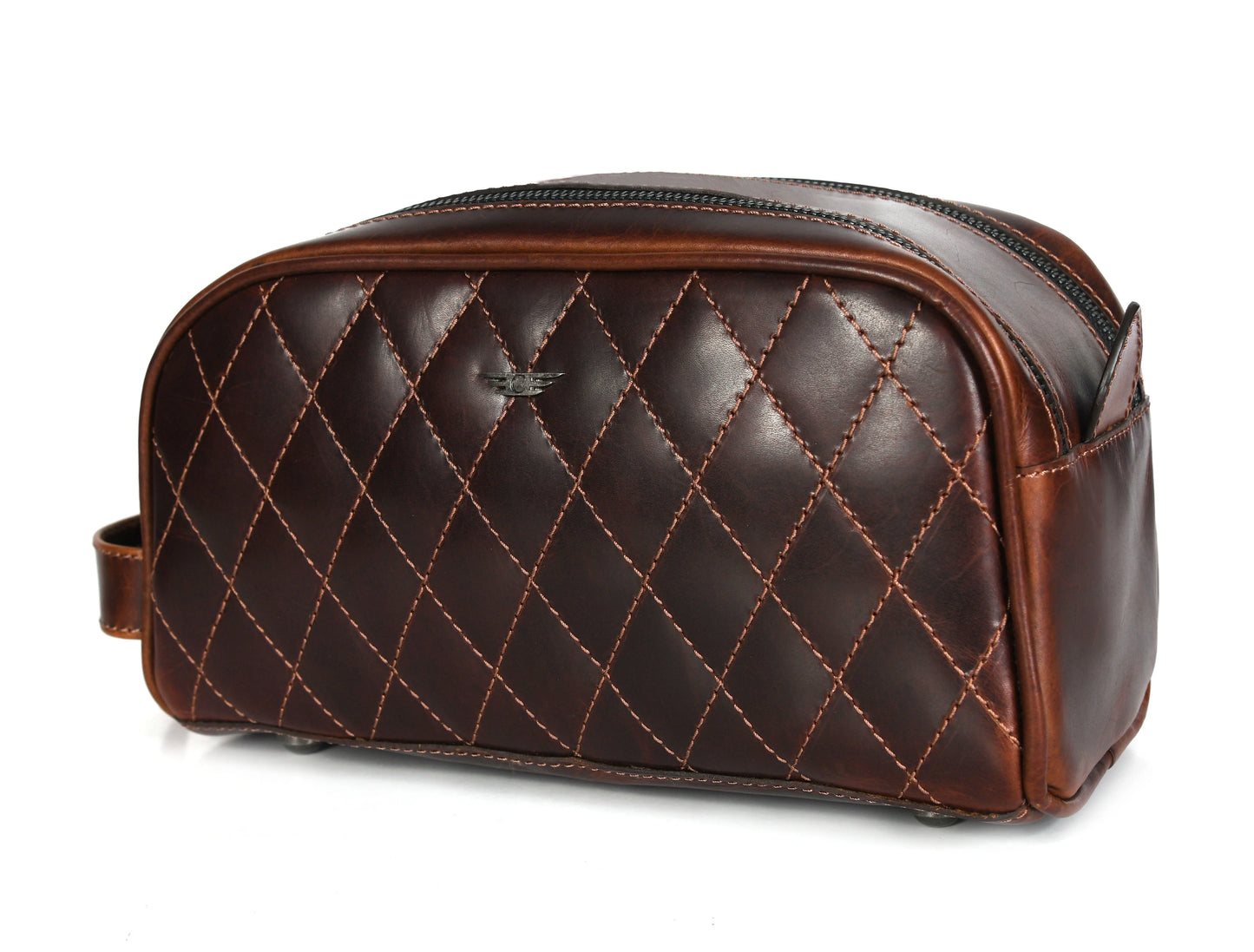 Quilted Leather Toiletry Bag ( wb-147 ) Brown