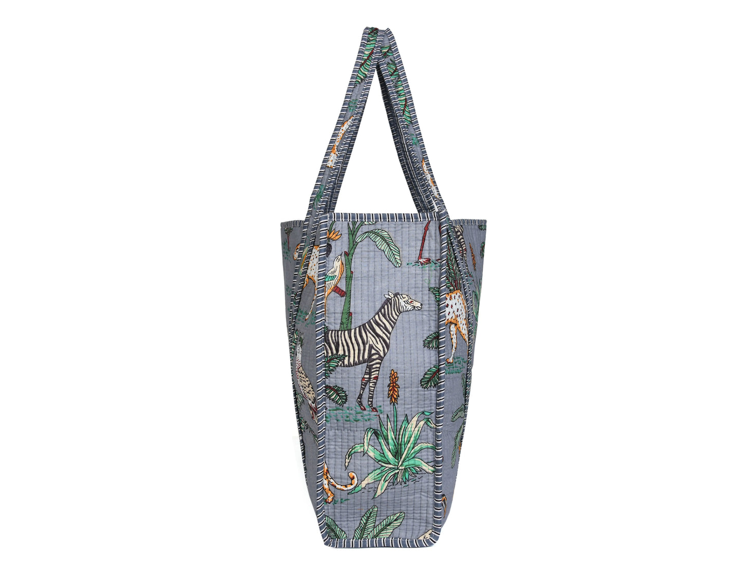 Quilted Safari Cotton Cloth Tote Bag - Grey