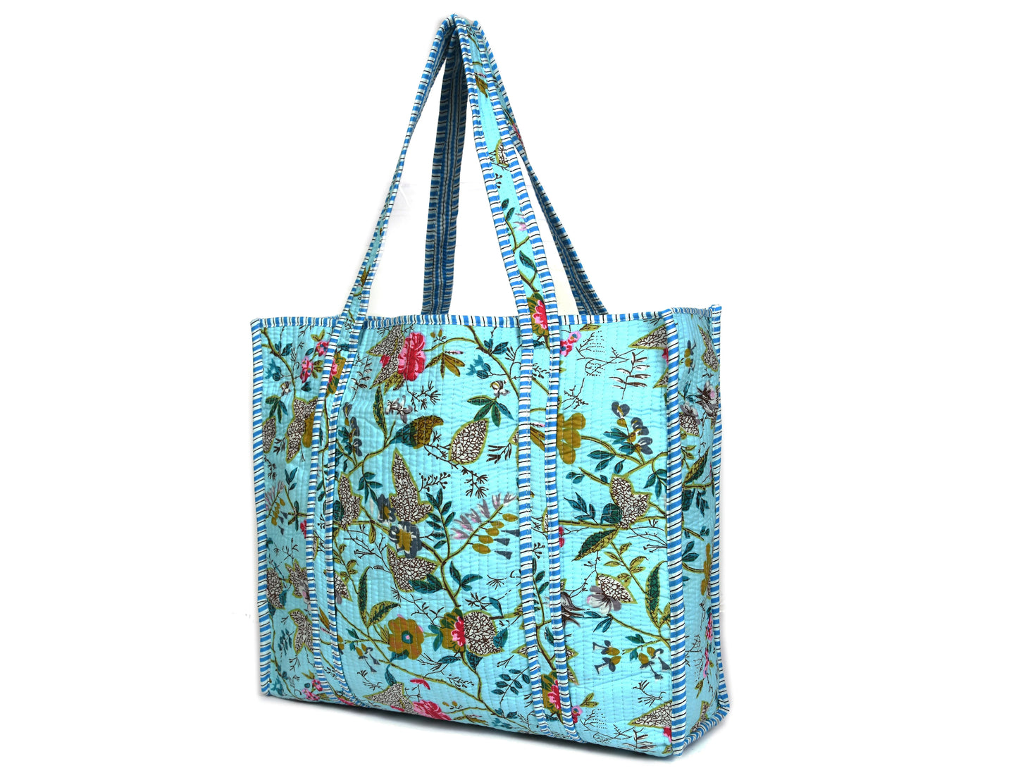 Quilted Cotton Tote Bags - Turquoise