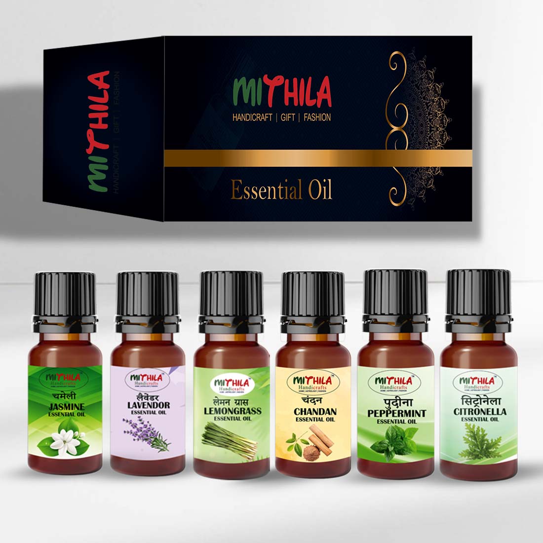 Harmony and Tranquility: A Symphony of Jasmine, Lavender, Lemongrass, Sandalwood, Peppermint, and Citronella Essential Oils 10ml Each (Pack Of 6)