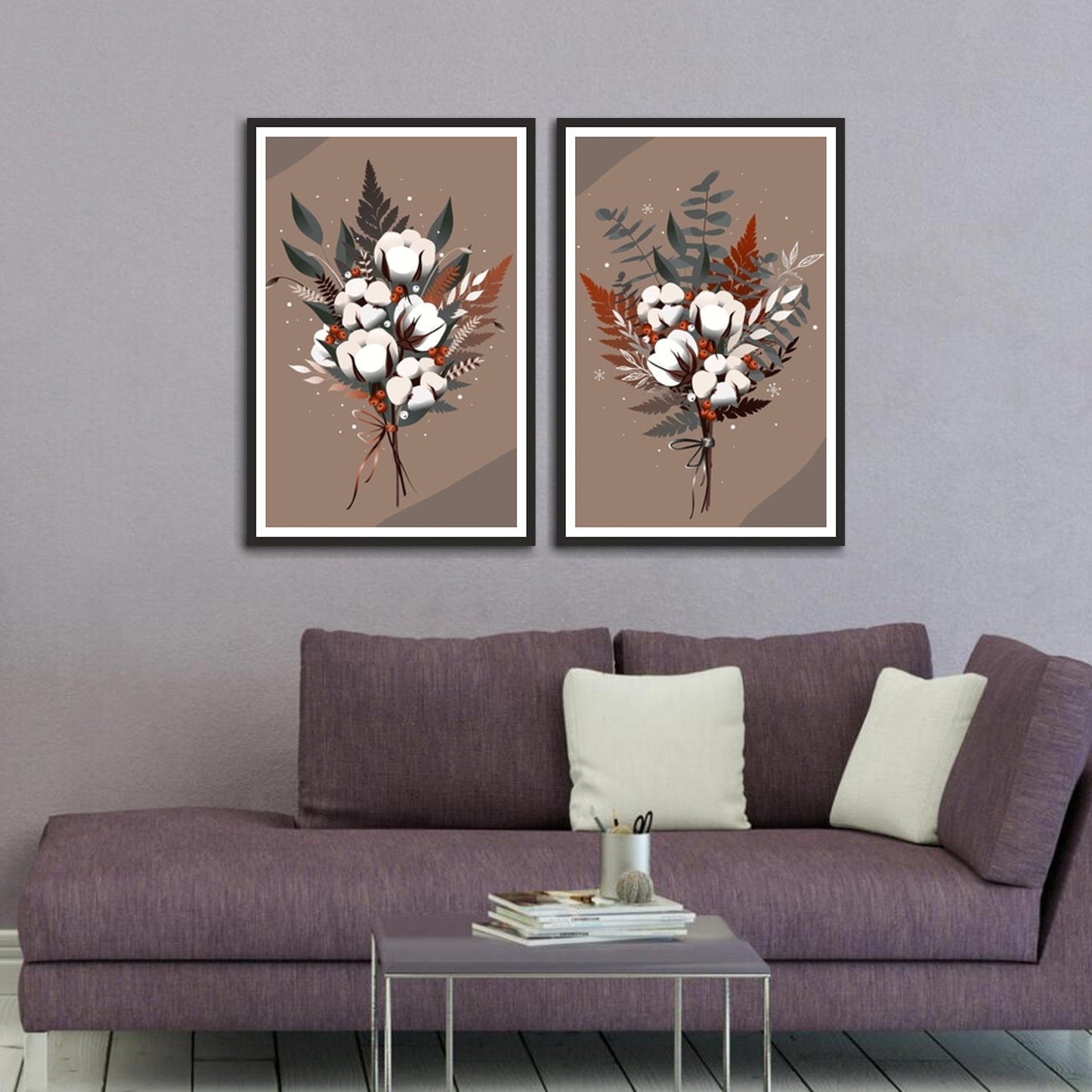 Colorful Flower Bookey Abstract Set of 2 Wall Frames