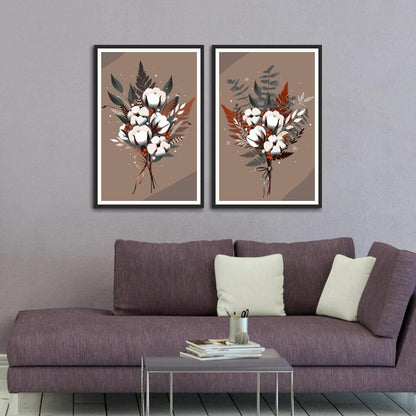 Colorful Flower Bookey Abstract Set of 2 Wall Frames