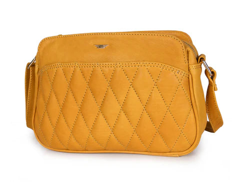 Ardentia Quilted Leather Ladies Crossbody Bag - Mustard