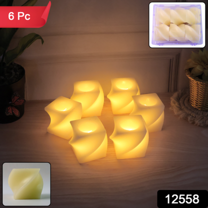 Set Of 6 Led Flameless Decorative Candles  Square Shape Tealight Lamps