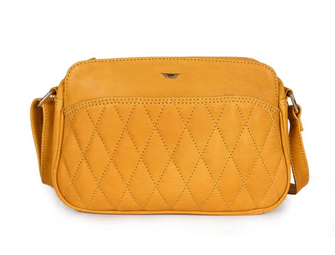 Ardentia Quilted Leather Ladies Crossbody Bag - Mustard