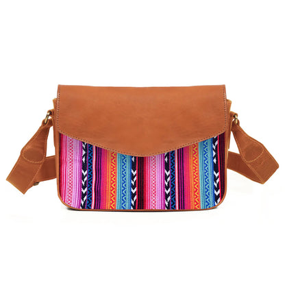 Mexico Jacquard & Leather Saddlebag Crossbody - Tan