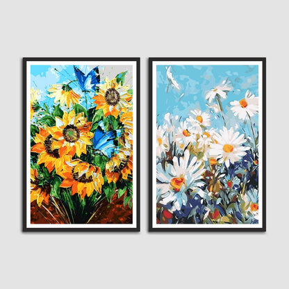 Colorful Abstract Flower Set of 2 Wall Frames