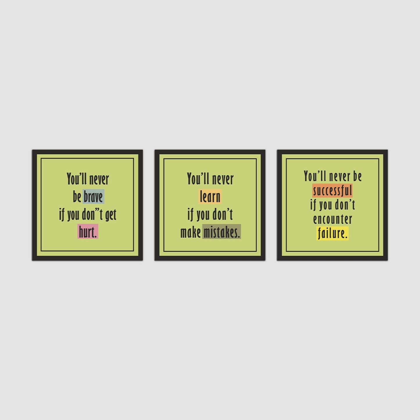 Success and Failure Motivational Quotes Wall Hanging Frame Set of 3