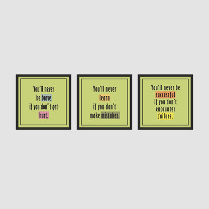 Success and Failure Motivational Quotes Wall Hanging Frame Set of 3