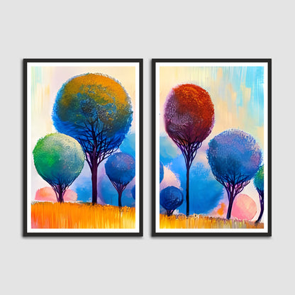 Beautiful Colorful Forest Tree Set of Wall Frames