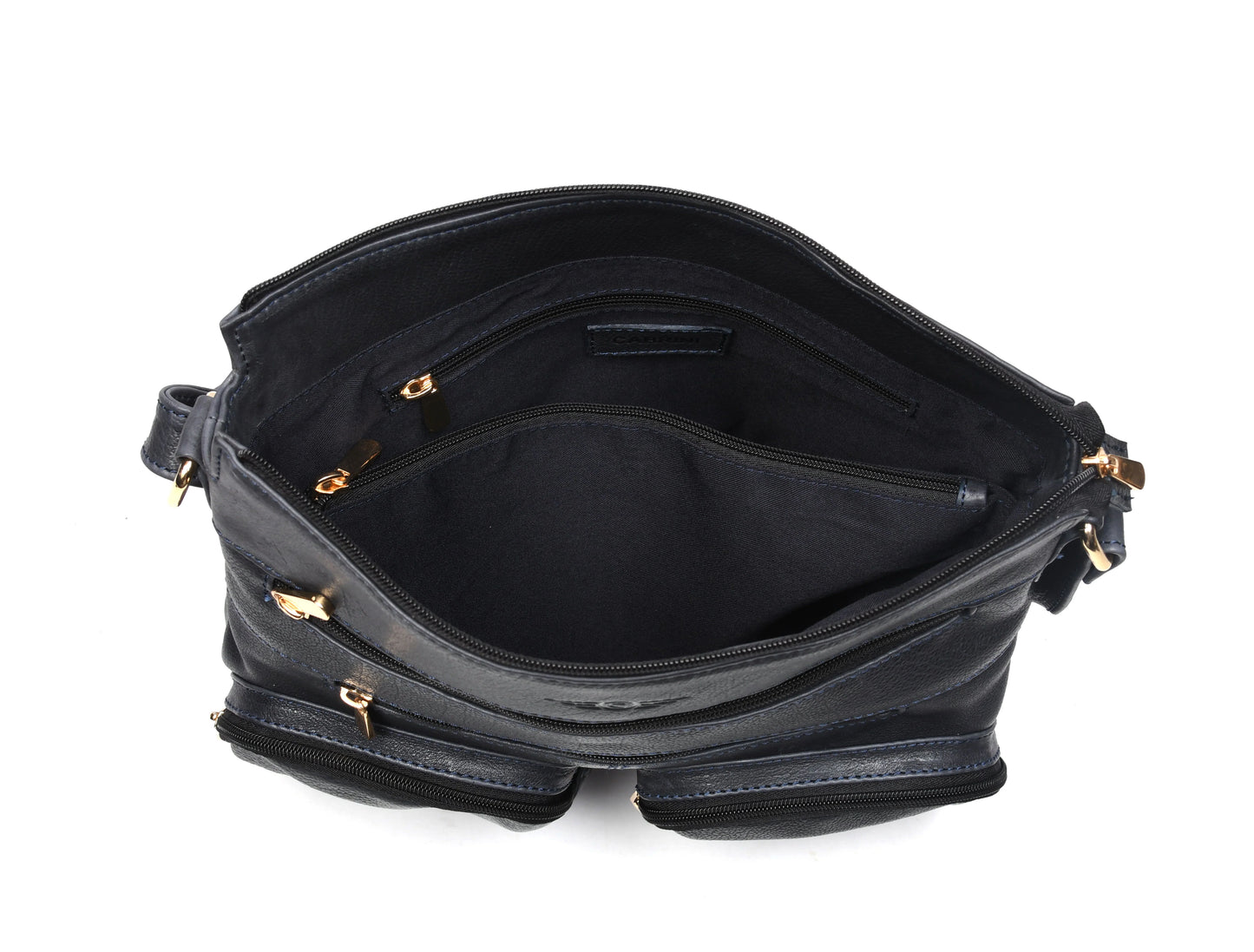 Modern Black Multi-Pocket Shoulder Bag