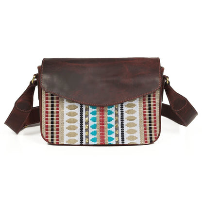 Mexico Jacquard & Leather Saddlebag Crossbody- Dark Brown