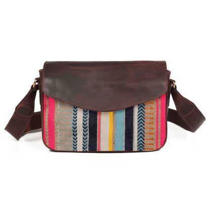 Mexico Jacquard & Leather Saddlebag Crossbody- Dark Brown