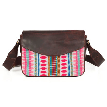 Mexico Jacquard & Leather Saddlebag Crossbody- Dark Brown