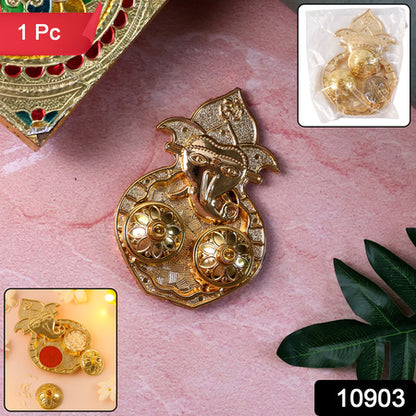 Traditional Golden Lord Ganesha Kumkum Dish  (1 Pc)