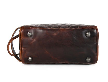 Quilted Leather Toiletry Bag ( wb-147 ) Brown