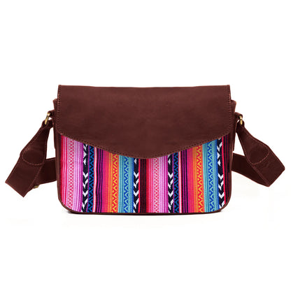 Mexico Jacquard & Leather Saddlebag Crossbody- Dark Brown