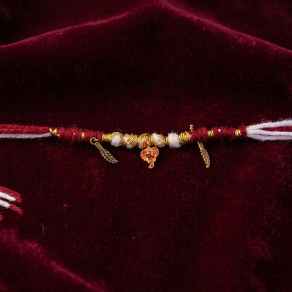 Decorative Thread Rakhi Bracelet With Ganesh  Feather Charms (1 Pc)