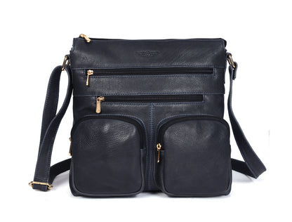 Modern Black Multi-Pocket Shoulder Bag